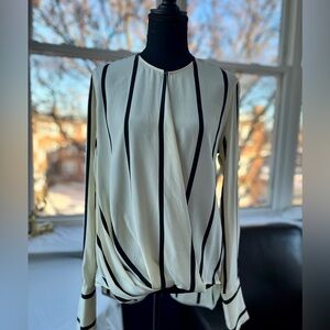 Rag & Bone Black and Cream Striped Silk Blouse